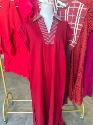 Burgundy Stitched To Impress Collared Maxi Dress