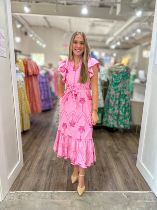 The Pink Paradise Belted Midi Dress