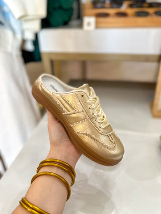 Vintage Gold Lace Slip On Sneakers