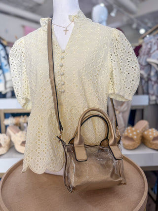 Gold Amora Clear Crossbody W/ Leather Trim Purse