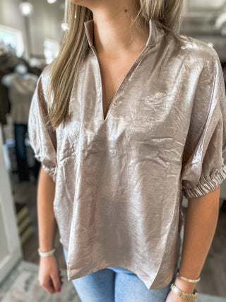 Champagne Glow Metallic Top
