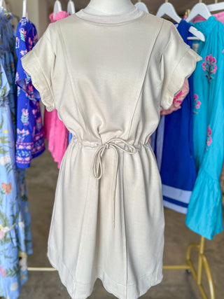 Ecru Sunny Skies Scallop Tie Waist Mini Dress