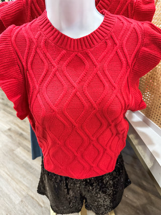 Red Define Me Ruffle Sleeve Sweater Top