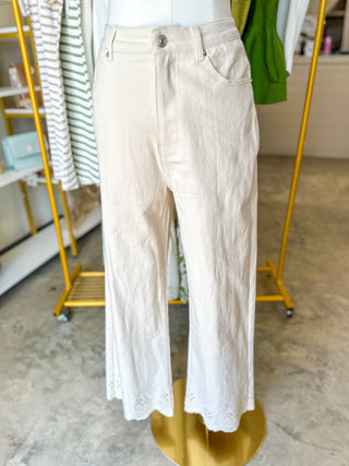 Cream Pretty Little Detail Wide Leg Pants