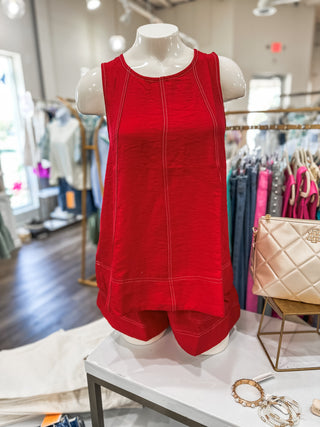 Red Festival Days Are Happy Days Shorts Set