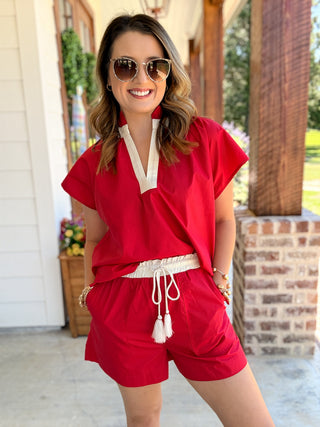 Red Summer Social Shorts Set
