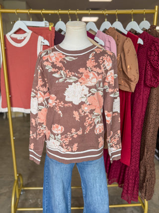 Brown & Pink Vintage Bloom Sweater