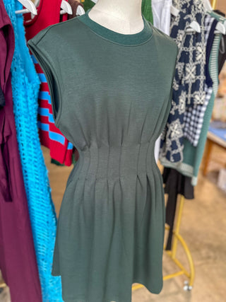 Forest Green Weekend Win Pleated Mini Dress