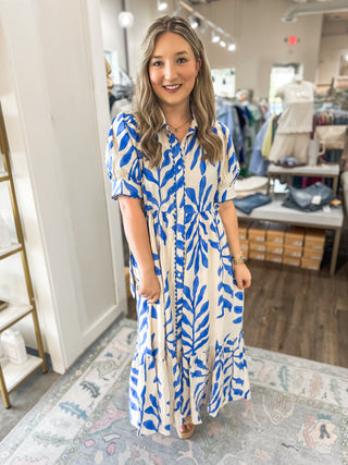 Blue Forget-Me-Not Botanical Midi Dress