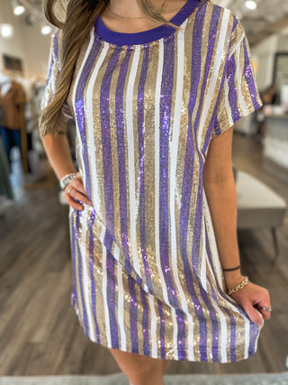 Purple & Gold Sparkle Gameday Dress