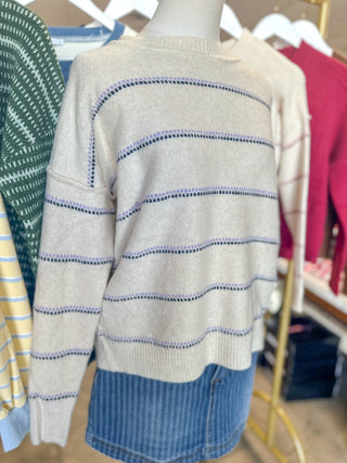 Lavender/Oatmeal Wavy Stitch Sweater