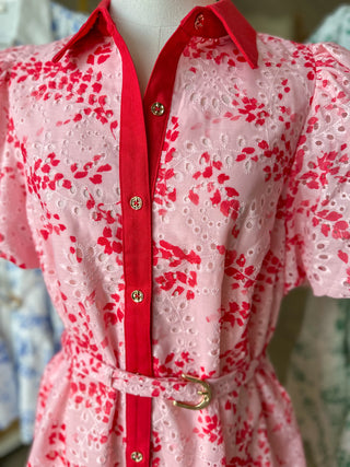 Red Eyelet Dream Belted Mini Dress