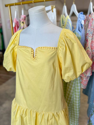 Lemon Summer Bliss Drop Waist Mini Dress