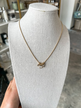 Gold Chain Necklace W/ Clear Rhinestone Charms