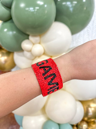 Red & Black Game Day Beaded Snap Bracelet