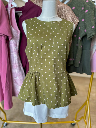Olive Prescott Polka Dot Peplum Top