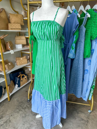 Blue & Green Striped Emerald Cost Maxi Dress