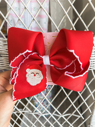 Santa Embroidered Hair Bow