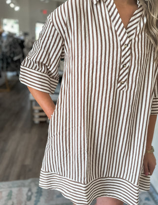 Brown Causal Weekend Stripe Mini Dress