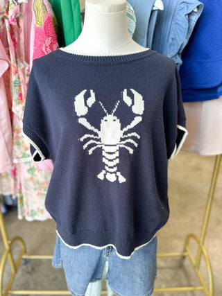 Crawfish Tails Navy & Ivory Short Sleeve Sweater