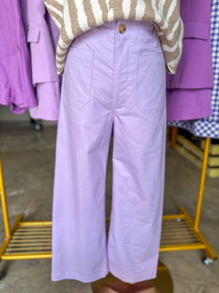 Lavendar Everyday Muse Front Pocket Cropped Wide Leg Pants