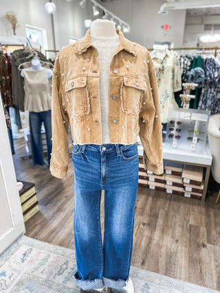 Taupe Pearl Scalloped Washed Corduroy Jacket