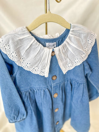 Eyelet Collar Denim Dress