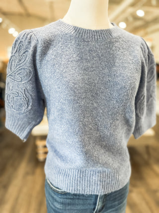 Blue Textured Threads Sweater Top