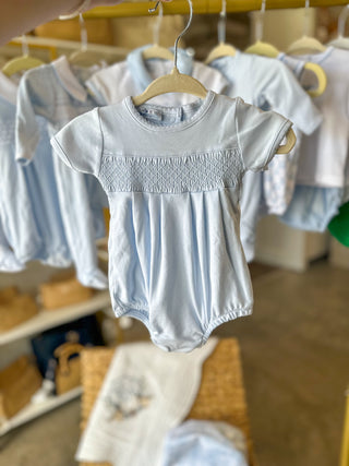 Essentials Solid Blue Smocked Bubble
