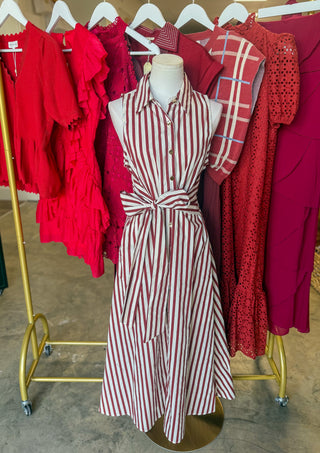 Burgundy Rowan Lane Striped Belted Maxi Dress