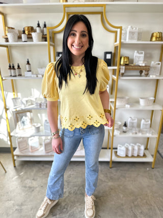 Lemon Ready for the Sun Eyelet Detail Shortsleeve Blouse