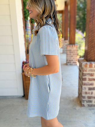 Blue Go-To Gingham Half Zip Mini Dress
