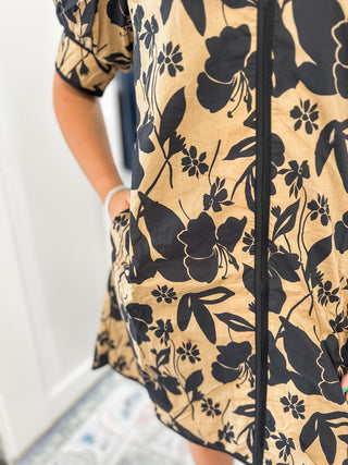 Camel Botanical Beauty Contrast Trim Dress