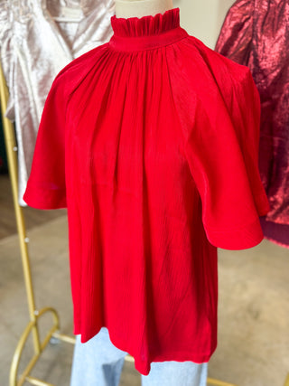 Red Ruby Luxe Ruffle Blouse