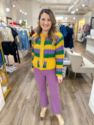 Mardi Party Striped Long Sleeve Cardigan Sweater