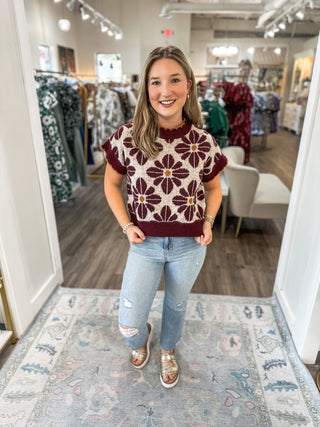 Wine Daisy Lane Knit Sweater Top