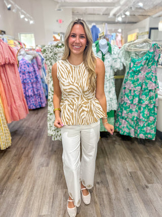 Tan Wild at Heart Peplum Top