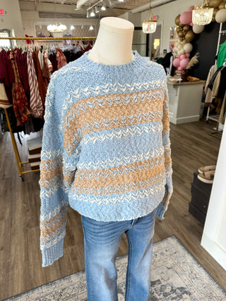 Blue Mix Fuzzy Knit Color Block Sweater