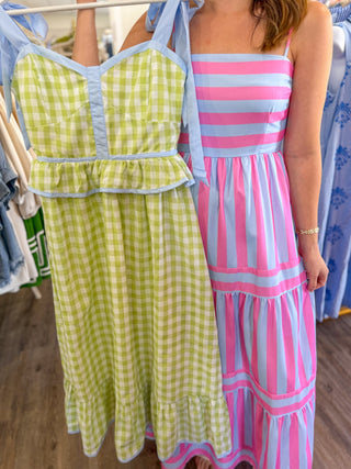 Pink & Blue Striped Cape Cod Midi Dress