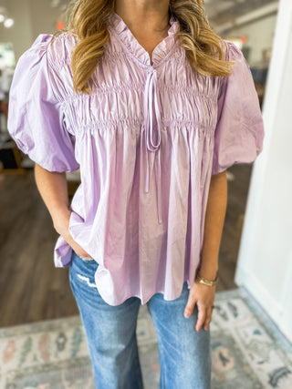 Lilac Sunbeam Smocked Bubble Sleeve Blouse