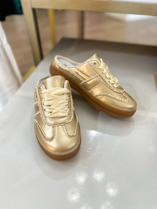 Vintage Gold Lace Slip On Sneakers