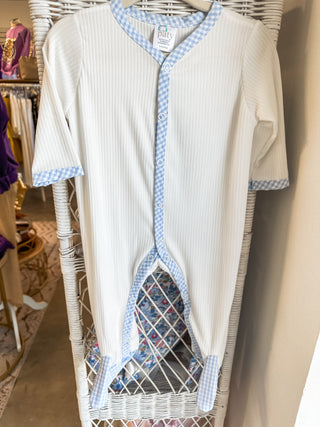 Paty Pal Blue Plaid Trim Footie