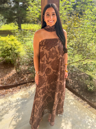 Chocolate Blooms Maxi Dress