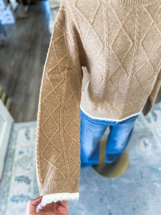 Camel Timeless Diamond Knit Long Sleeve Sweater