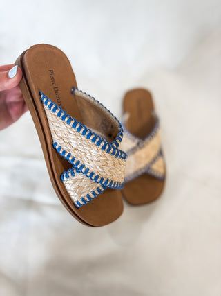 Navy Caliso Criss Cross Raffia Sandal - Pierre Dumas