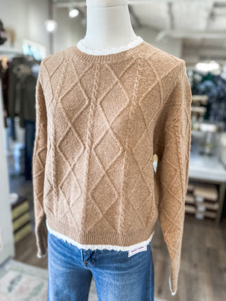 Camel Timeless Diamond Knit Long Sleeve Sweater
