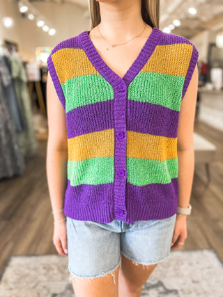 Making It To Mardi Gras Color Block Sweater Vest