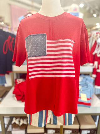 Red Americana Babe Patch Top