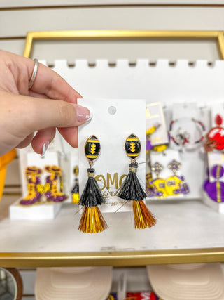 Black/Gold Football Spirit Metallic Tassel Earrings