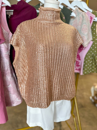 Gold Radiant Luxe Metallic Mock Neck Sweater Vest